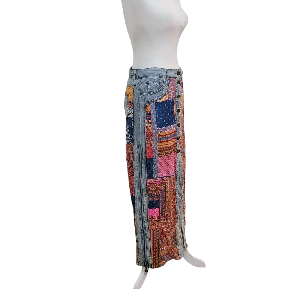 Desigual Wearable Art Multicolor Patchwork Denim Creative Artistic Maxi Skirt - Picture 4 of 16